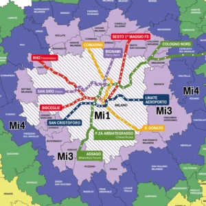 Carte des zones de transport ATM de Milan Mi1 et Mi3